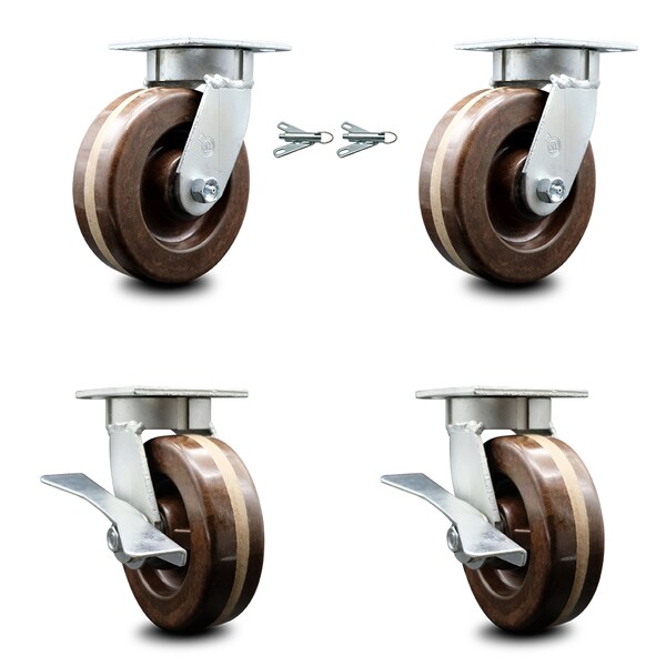 Service Caster 6 Inch Kingpinless High Temp Phenolic Wheel Caster Swivel Locks 2 Brakes, 2PK SCC-KP30S620-PHRHT-BSL-2-SLB-2 - main